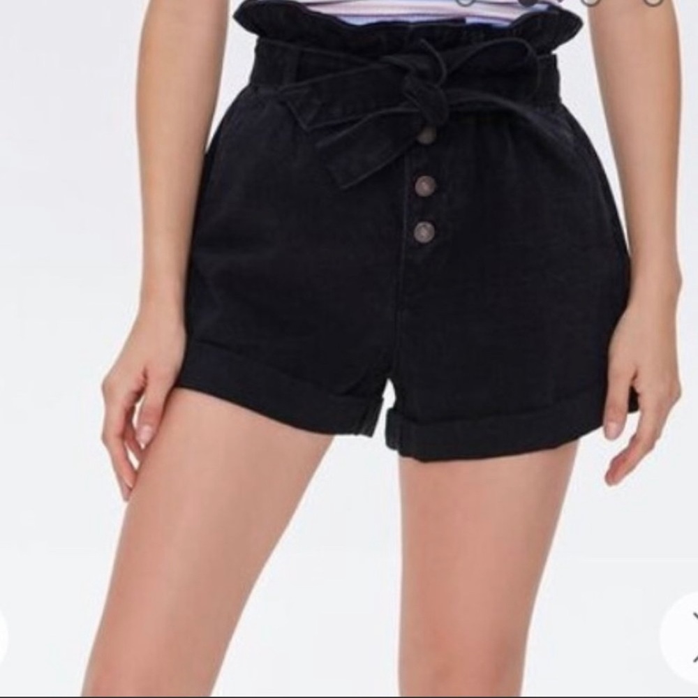 NWT forever 21 black jean paperbag belted shorts